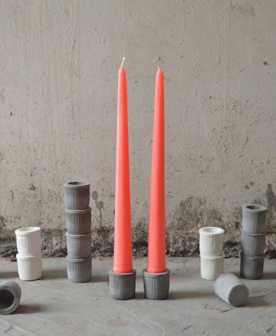 Peach  taper candles (concrete holder)