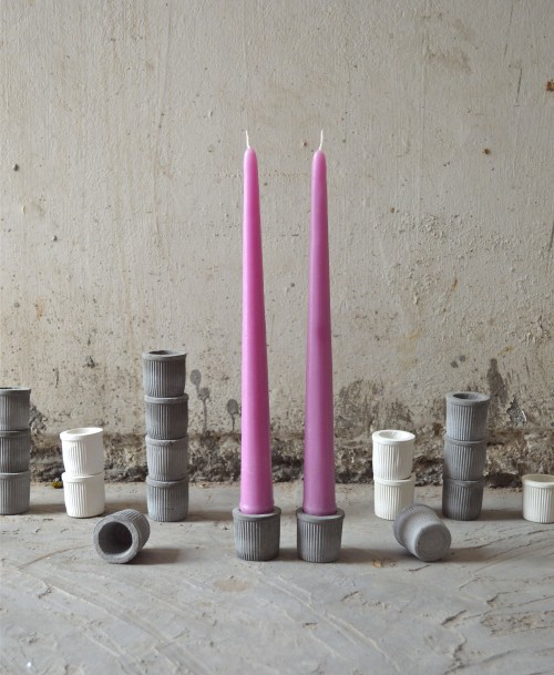 Purple taper candles (concrete holder)