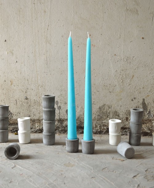 Turquoise taper candles (concrete holder)