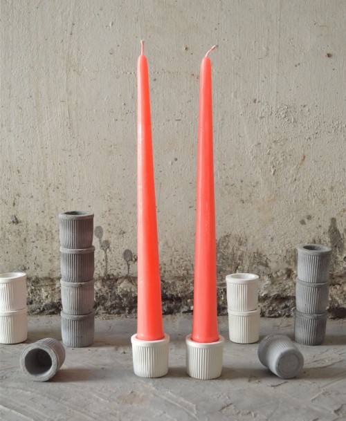 Peach taper candles (white holder)